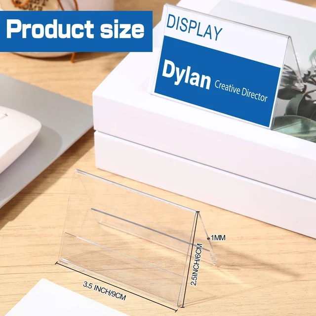 Alt view image 2 of 7 - 24 Pack Clear Name Tent Holders Desk Sign, 3.5'' X 2.5'', 100 Pcs Clear Plastic Name Plate Holder for Desk, PVC Names Card Holder, Table Sign Frame for Office School Business Conference