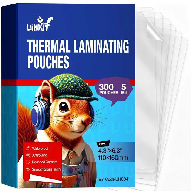 Main image of 5Mil Thermal Laminating Pouches 4x6, Photo Size Sleeves for Recipe Cards, Bookmarks, Library Cards & Flashcards 300 Pack, Crystal-Clear Glossy, Hot Laminator Compatible, Acid-Free