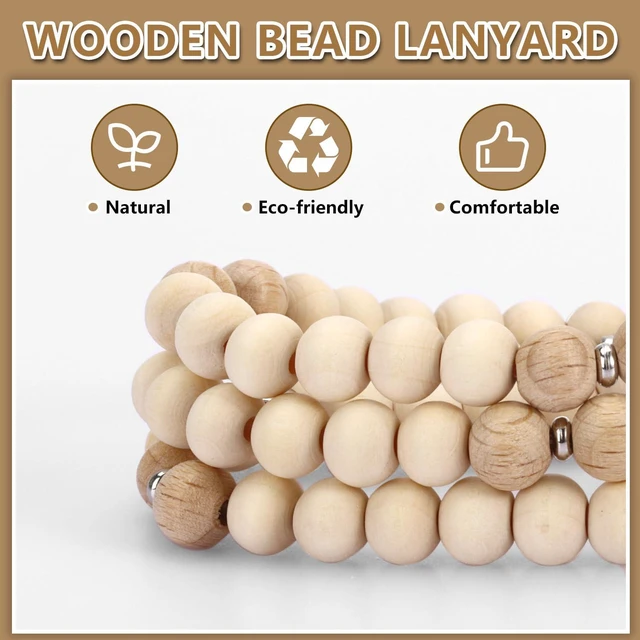 Alt view image 4 of 7 - Retractable Teacher Lanyard with Id Holder Cute Natural Wooden Beaded Lanyard for Id Badges Keys for Women