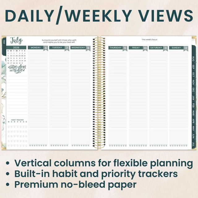 Alt view image 2 of 7 - 2026-2027 Hardcover Academic Year Goal & Vision Planner (July 2026 - July 2027) - 13 Months Agenda - Monthly & Weekly Calendar Organizer - 7.5" x 9" - Eucalyptus, White