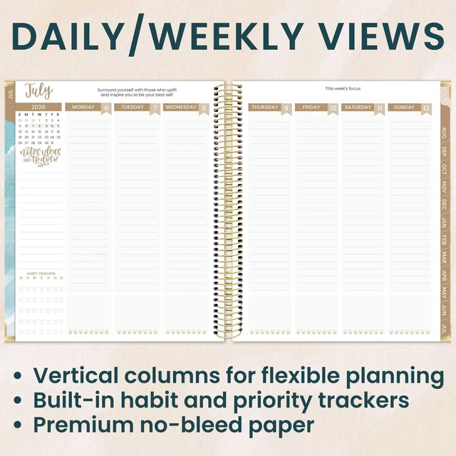 Alt view image 2 of 7 - 2026-2027 Hardcover Academic Year Goal & Vision Planner (July 2026 - July 2027) - 13 Months - Monthly & Weekly Calendar Agenda Organizer - 7.5" x 9" - Coastal Calm