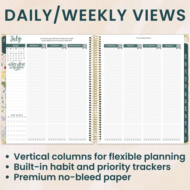 Alt view image 2 of 7 - 2026-2027 Hardcover Academic Year Goal & Vision Planner (July 2026 - July 2027) - 13 Months Agenda - Monthly & Weekly Calendar Organizer - 7.5" x 9" - Garden Party, Beige