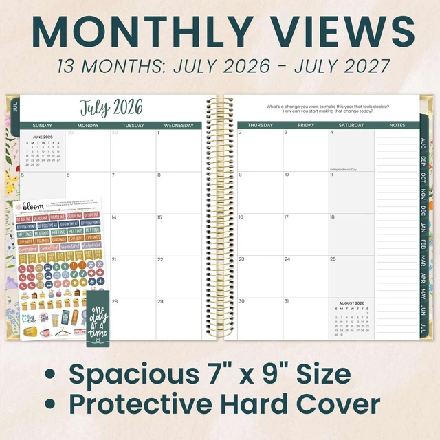 Alt view image 3 of 7 - 2026-2027 Hardcover Academic Year Goal & Vision Planner (July 2026 - July 2027) - 13 Months Agenda - Monthly & Weekly Calendar Organizer - 7.5" x 9" - Garden Party, Beige