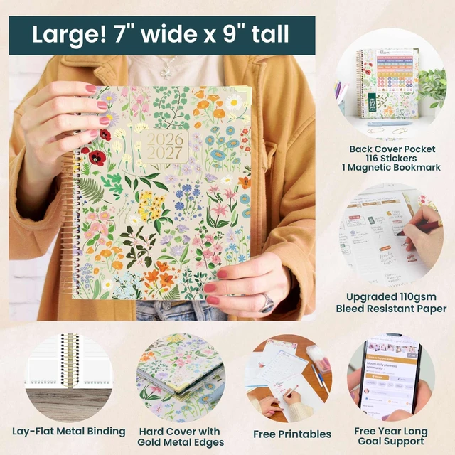 Alt view image 6 of 7 - 2026-2027 Hardcover Academic Year Goal & Vision Planner (July 2026 - July 2027) - 13 Months Agenda - Monthly & Weekly Calendar Organizer - 7.5" x 9" - Garden Party, Beige