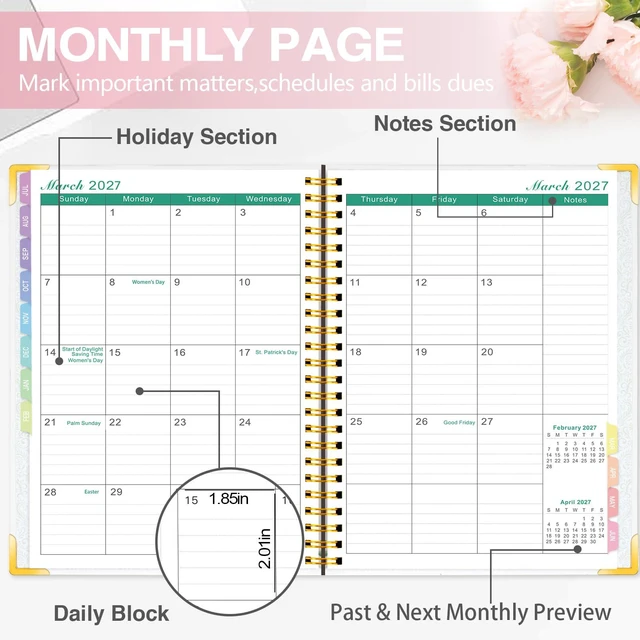 Alt view image 3 of 7 - Planner 2026-2027, Weekly and Monthly Academic Planner, 8.8"x11.4" Jul 2026 - Jun 2027, Daily Agenda Planning Book with Hardcover, Pocket, Stickers & Tabs for Women Students Office, A5 Size