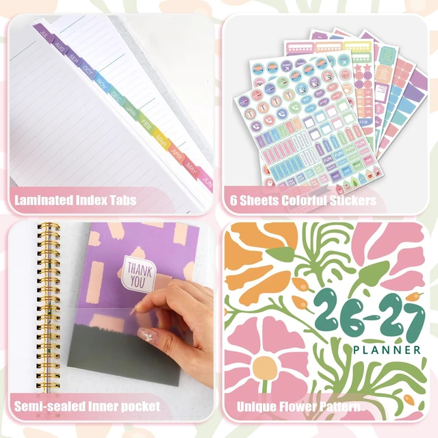 Alt view image 6 of 7 - Planner 2026-2027, Weekly and Monthly Academic Planner, 8.8"x11.4" Jul 2026 - Jun 2027, Daily Agenda Planning Book with Hardcover, Pocket, Stickers & Tabs for Women Students Office, A5 Size