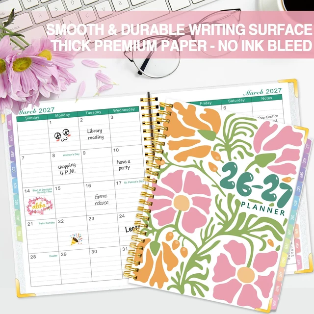 Alt view image 7 of 7 - Planner 2026-2027, Weekly and Monthly Academic Planner, 8.8"x11.4" Jul 2026 - Jun 2027, Daily Agenda Planning Book with Hardcover, Pocket, Stickers & Tabs for Women Students Office, A5 Size