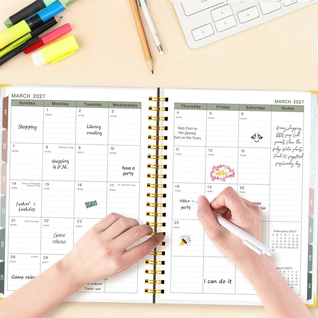 Alt view image 2 of 7 - Planner 2026-2027, Weekly and Monthly Academic Planner, 8.8"x11.4" Jul 2026 - Jun 2027, Daily Agenda Planning Book with Hardcover, Pocket, Stickers & Tabs for Women Students Office, A4 Size