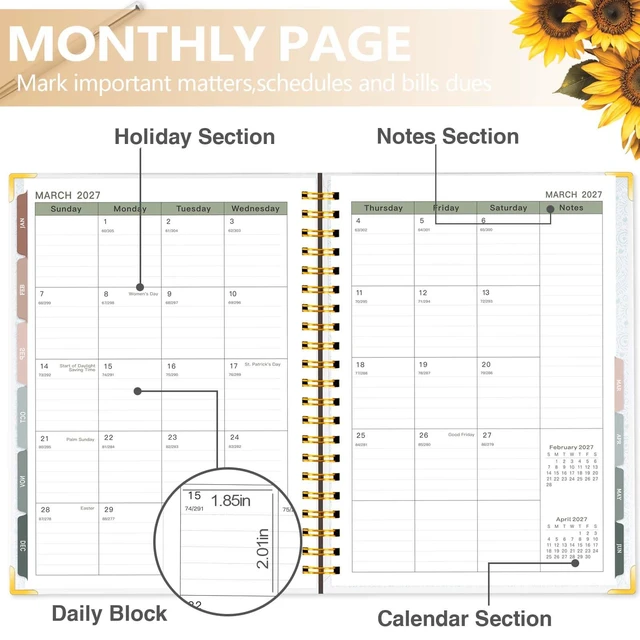 Alt view image 4 of 7 - Planner 2026-2027, Weekly and Monthly Academic Planner, 8.8"x11.4" Jul 2026 - Jun 2027, Daily Agenda Planning Book with Hardcover, Pocket, Stickers & Tabs for Women Students Office, A4 Size