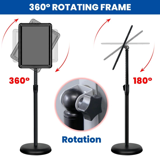 Alt view image 4 of 7 - 3Pack 8.5x11 Sign Holder Stand,Adjustable Floor Standing Sign Holder Pedestal Poster Stand, Adjustable Height, Vertical/Horizontal Snap-Open Frame, Business & Store Sign Stand for Display, Black