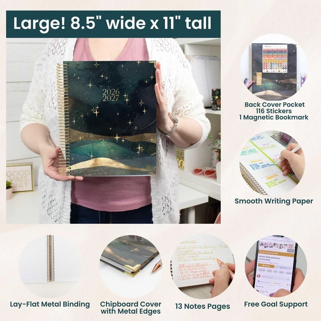 Alt view image 5 of 7 - HARDCOVER Planner 2026-2027 (8.5" x 11") Academic Year (July 2026 - July 2027) - 13 Months Task Goal Planner for Women - Monthly & Weekly Agenda Book - Celestial Skies
