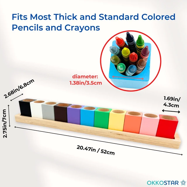 Alt view image 6 of 7 - Wooden Crayon & Colored Pencil Holder, 11 Cups, Classroom (Large) Montessori Color Sorting Caddy, 11 Beechwood Cups Plus 8 Bonus Stencils, Hold Crayons Pencils Markers, Toddler & Teacher Gift