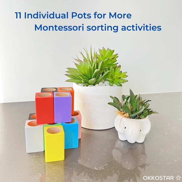 Alt view image 7 of 7 - Wooden Crayon & Colored Pencil Holder, 11 Cups, Classroom (Large) Montessori Color Sorting Caddy, 11 Beechwood Cups Plus 8 Bonus Stencils, Hold Crayons Pencils Markers, Toddler & Teacher Gift