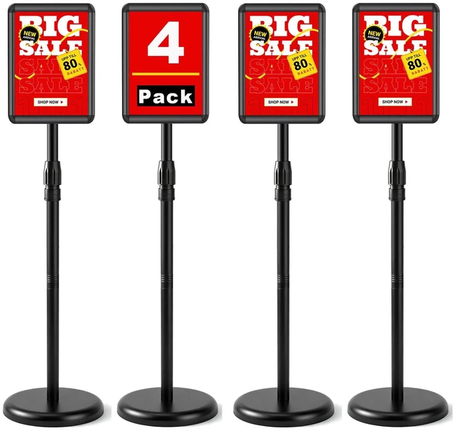 Main image of Sign Holder Stand 8.5x11 inch - Adjustable Floor Standing Sign Holder -Snap open frame,360° Rotation for Malls,Schools,Restaurants (Black 4 Pack)