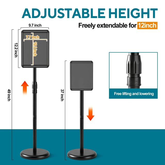 Alt view image 2 of 7 - Sign Holder Stand 8.5x11 inch - Adjustable Floor Standing Sign Holder -Snap open frame,360° Rotation for Malls,Schools,Restaurants (Black 4 Pack)