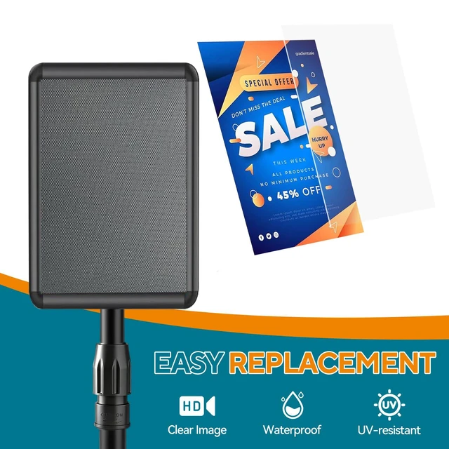 Alt view image 4 of 7 - Sign Holder Stand 8.5x11 inch - Adjustable Floor Standing Sign Holder -Snap open frame,360° Rotation for Malls,Schools,Restaurants (Black 4 Pack)