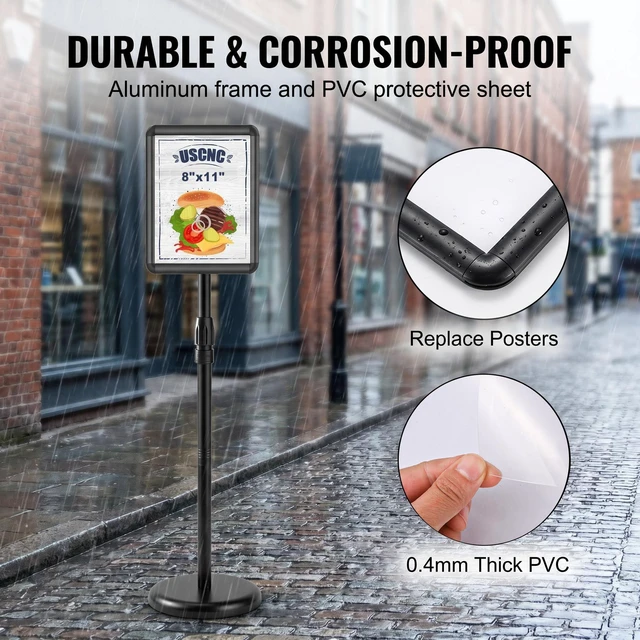 Alt view image 6 of 7 - Sign Holder Stand 8.5x11 inch - Adjustable Floor Standing Sign Holder -Snap open frame,360° Rotation for Malls,Schools,Restaurants (Black 4 Pack)