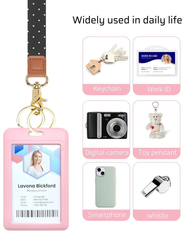 Alt view image 5 of 7 - Lanyards for ID Badges, Cute Neck Lanyard Keychain for Women, Polka Dots and Hearts Long Lanyards for Keys and Wallet, Black White Polka Dots