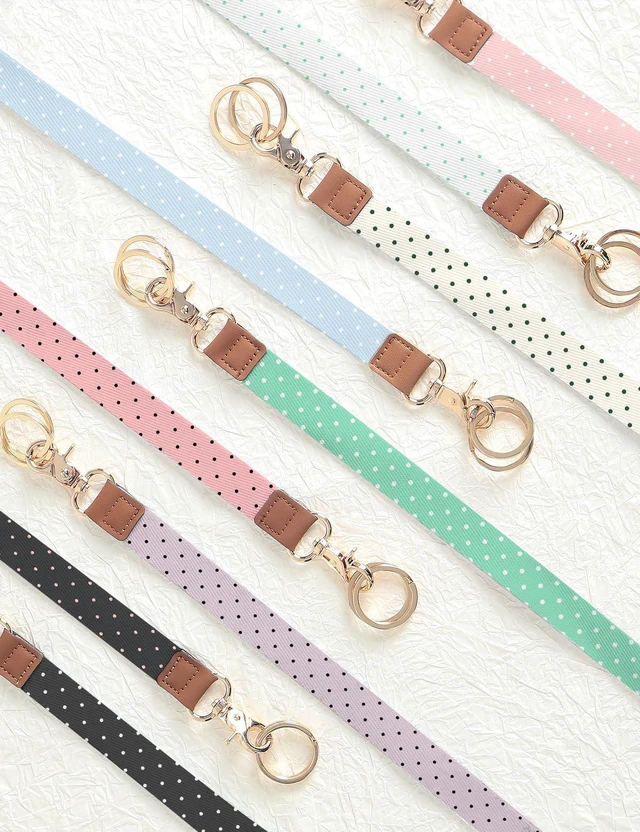 Alt view image 6 of 7 - Lanyards for ID Badges, Cute Neck Lanyard Keychain for Women, Polka Dots and Hearts Long Lanyards for Keys and Wallet, Black Pink Polka Dots