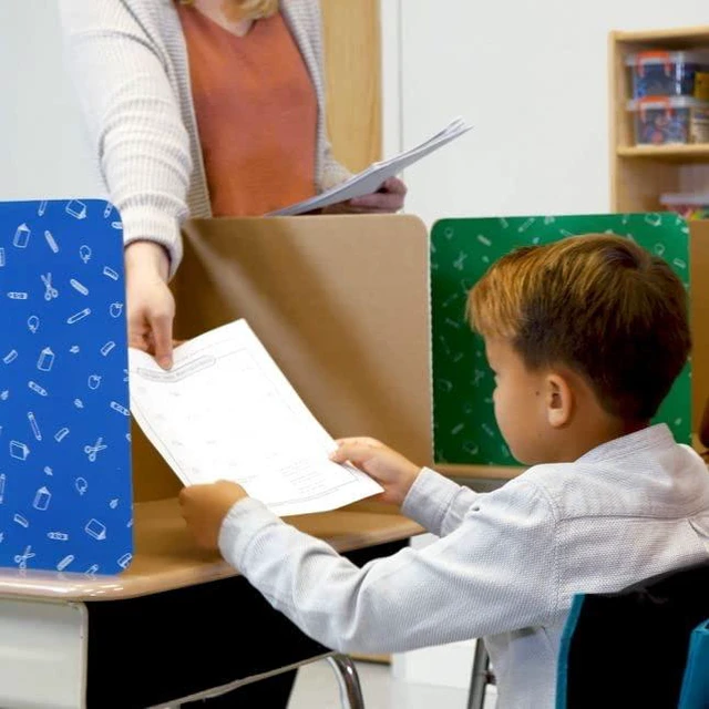 Alt view image 5 of 7 - Standard Privacy Shield, 3 Colors, Set of 12 Matte Finish in Red, Green & Blue, Desk Dividers