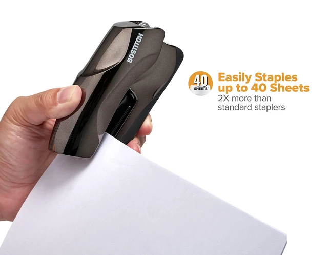 Alt view image 2 of 7 - Office Heavy Duty Stapler, 40 Sheet Capacity, No Jam, Half Strip, Fits into the Palm of Your Hand, For Classroom, Office or Desk, Black Chrome