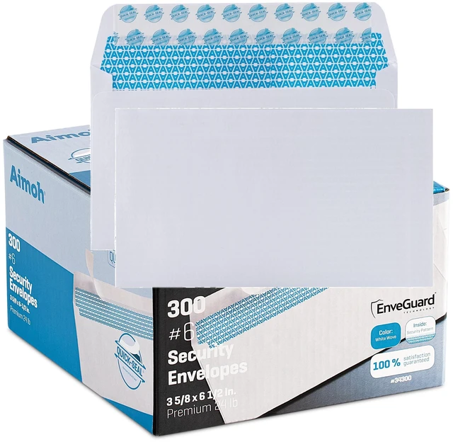 Main image of 300#6 3/4 Security Tinted Self-Seal Envelopes - No Window, EnveGuard, Size 3-5/8 X 6-1/2 Inches - White - 24 LB - 300 Count (34300)