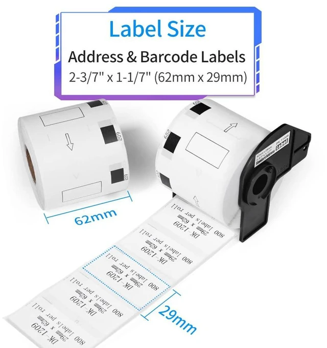Alt view image 2 of 7 - 10Roll Compatible with Brother DK-1209 Label 1.1 in x 2.4 in for QL Printer Use with QL-720NW 810W 820nwb Printer, 800/roll 8000 Labels, 62mm x 29mm, DK-11209 White Paper Small Address Label