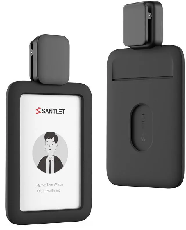 Main image of ID Badge Holder with Clip, Soft Silicone, Retractable Cord Clean Quiet Profile with 2 Card Slots, Privacy Protection for Nurses Teachers Employees Office Workers, Black