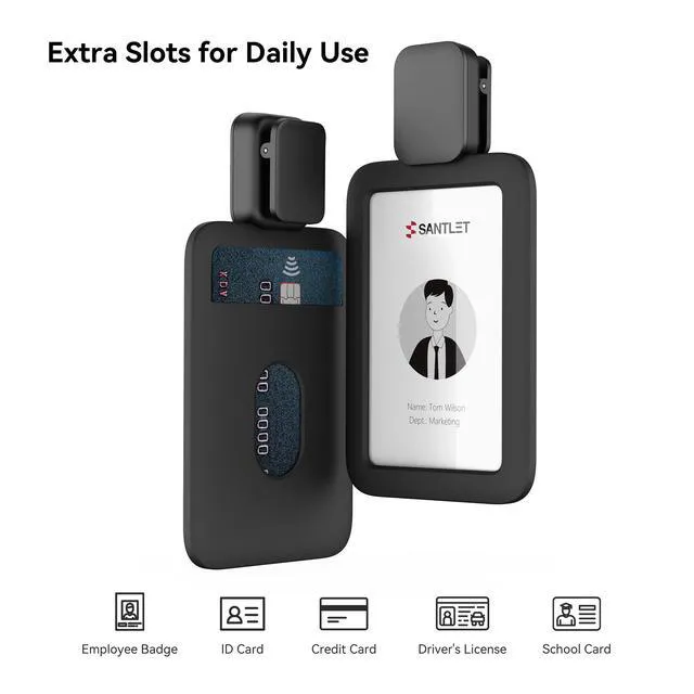 Alt view image 5 of 7 - ID Badge Holder with Clip, Soft Silicone, Retractable Cord Clean Quiet Profile with 2 Card Slots, Privacy Protection for Nurses Teachers Employees Office Workers, Black