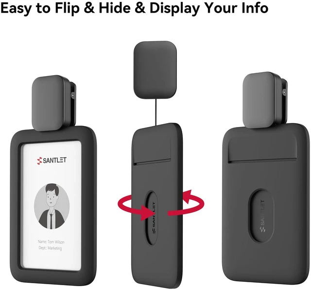 Alt view image 6 of 7 - ID Badge Holder with Clip, Soft Silicone, Retractable Cord Clean Quiet Profile with 2 Card Slots, Privacy Protection for Nurses Teachers Employees Office Workers, Black