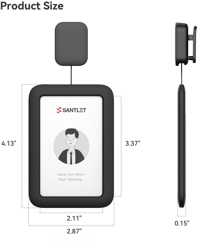 Alt view image 7 of 7 - ID Badge Holder with Clip, Soft Silicone, Retractable Cord Clean Quiet Profile with 2 Card Slots, Privacy Protection for Nurses Teachers Employees Office Workers, Black