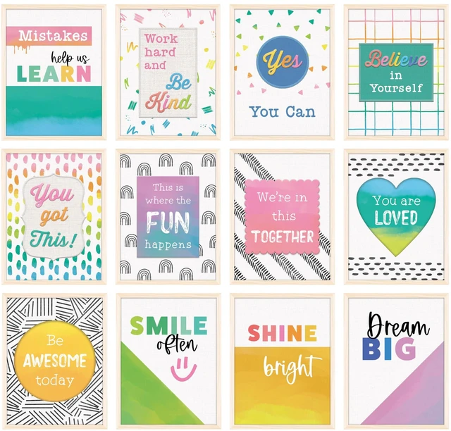 Main image of Creatively Inspired 12-Piece Posters, Motivational 8.5" x 11 Wall Art With Rainbows and Positive Affirmations for Bulletin Board, Door, Boho Decor, Classroom Must Haves