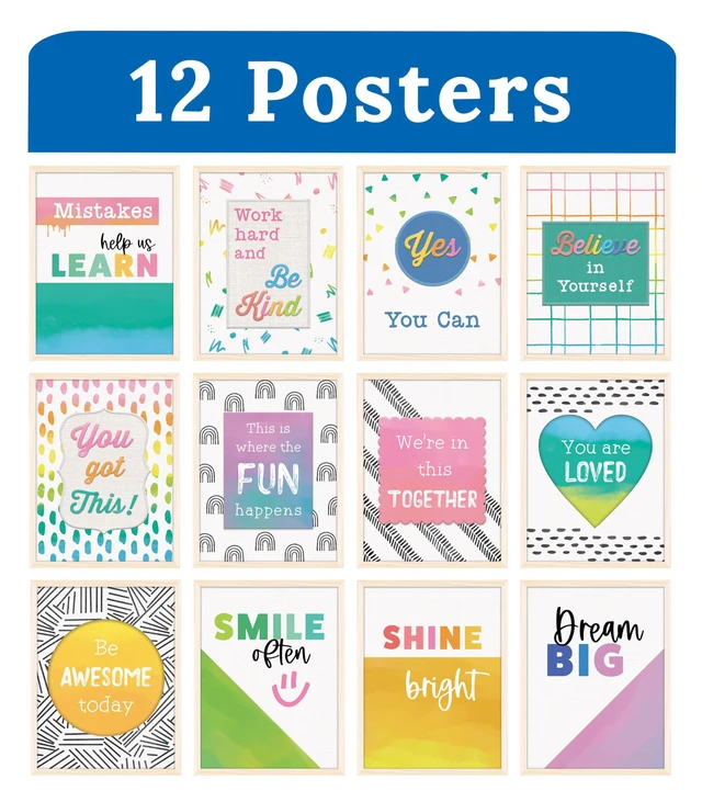 Alt view image 2 of 7 - Creatively Inspired 12-Piece Posters, Motivational 8.5" x 11 Wall Art With Rainbows and Positive Affirmations for Bulletin Board, Door, Boho Decor, Classroom Must Haves