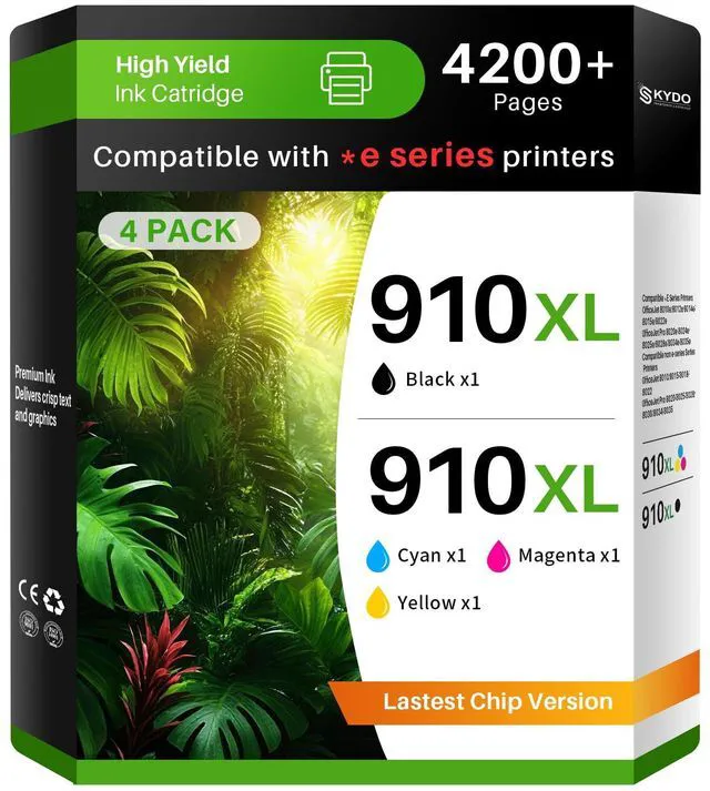 Main image of 910XL Ink Cartridges Combo Pack Compatible for HP 910 XL 8015e 8025e 910XL Ink Work for HP OfficeJet 8015e 8025e 8022e 8010 8015 OfficeJet Pro 8020 8025 8028e 8035e (BK, C, M, Y, 4 Pack)