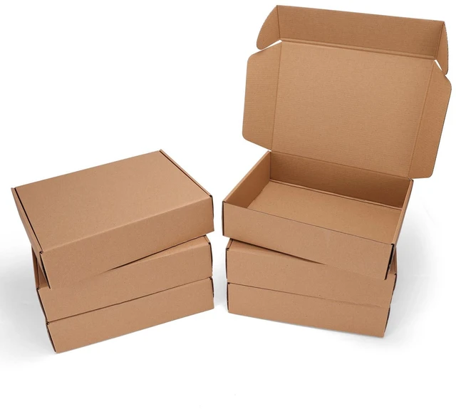 Main image of 12x9x3 inch Small Shipping Boxes, Set of 6 Mailer Boxes, Brown Single Corrugated, DIY Cardboard, Easy Fold, Shape Well, Self locking, Book Mailing, Shirt Shipping, Small Business