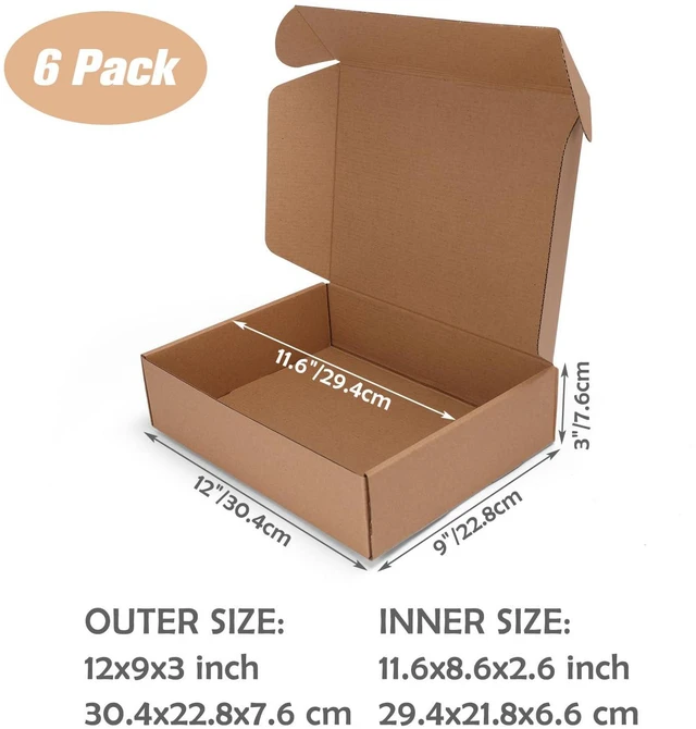 Alt view image 2 of 7 - 12x9x3 inch Small Shipping Boxes, Set of 6 Mailer Boxes, Brown Single Corrugated, DIY Cardboard, Easy Fold, Shape Well, Self locking, Book Mailing, Shirt Shipping, Small Business