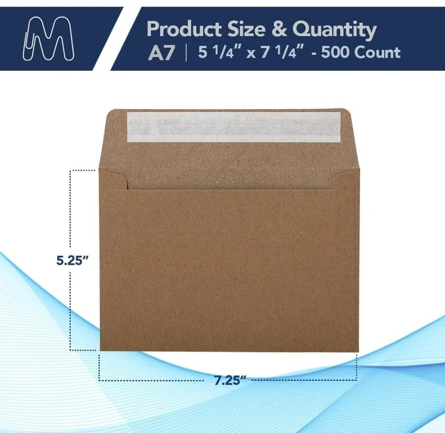Alt view image 2 of 6 - MOS Kraft 5x7 Invitation Envelopes A7 (5.25 x 7.25 Inch) 500 Pack, Self-Seal Heavyweight Brown Envelopes for 5x7 Cards, Photos, Rustic Wedding Invitations, Baby Shower