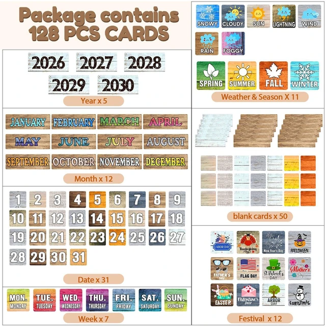 Alt view image 2 of 7 - Classroom Calendar Pocket Chart Set Calendar Bulletin Board Set with Pocket Seasons Festival Weather Date Bag Chart for Classroom Decoration Back to School Supplie(Kraft Colors,Rustic)