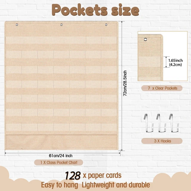 Alt view image 3 of 7 - Classroom Calendar Pocket Chart Set Calendar Bulletin Board Set with Pocket Seasons Festival Weather Date Bag Chart for Classroom Decoration Back to School Supplie(Kraft Colors,Rustic)