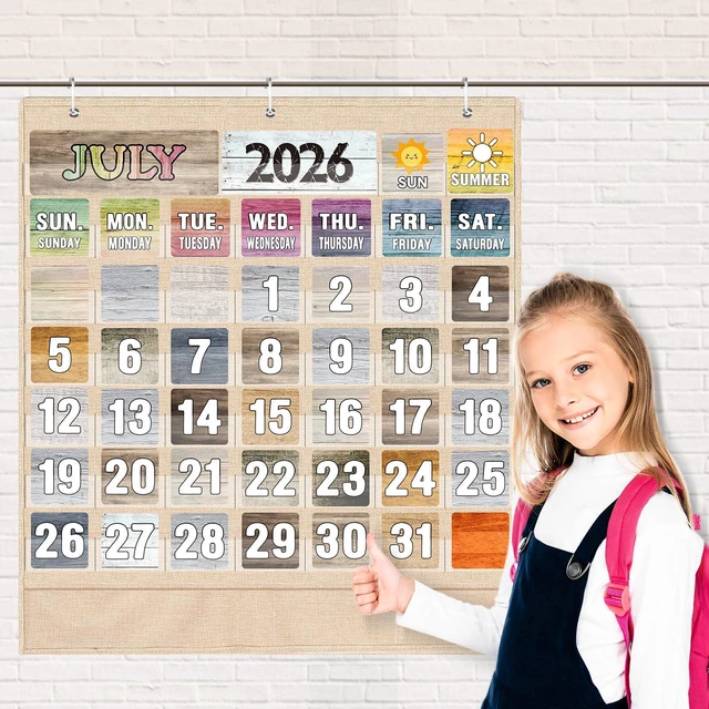 Alt view image 6 of 7 - Classroom Calendar Pocket Chart Set Calendar Bulletin Board Set with Pocket Seasons Festival Weather Date Bag Chart for Classroom Decoration Back to School Supplie(Kraft Colors,Rustic)