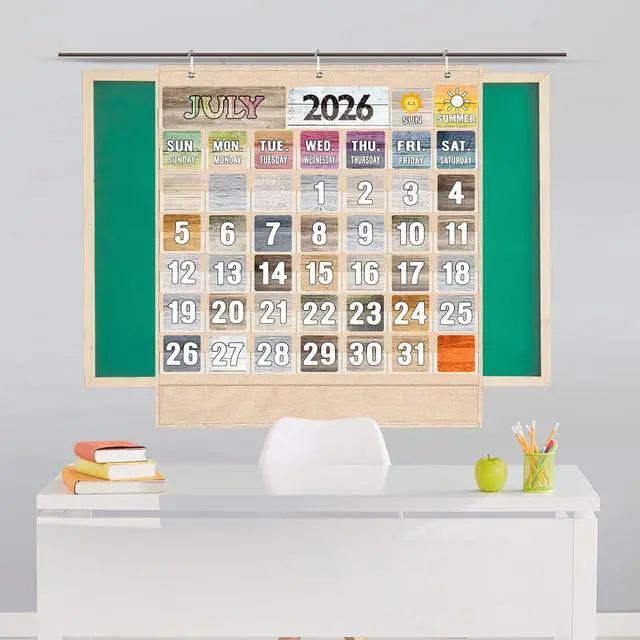 Alt view image 7 of 7 - Classroom Calendar Pocket Chart Set Calendar Bulletin Board Set with Pocket Seasons Festival Weather Date Bag Chart for Classroom Decoration Back to School Supplie(Kraft Colors,Rustic)