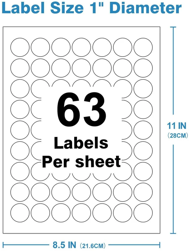 Alt view image 2 of 7 - 1" Circle Sticker Labels, Round Printable Sticker Labels to Write On, Sticker Paper for Inkjet Printer, (63 Labels/Sheet), 100 Sheets