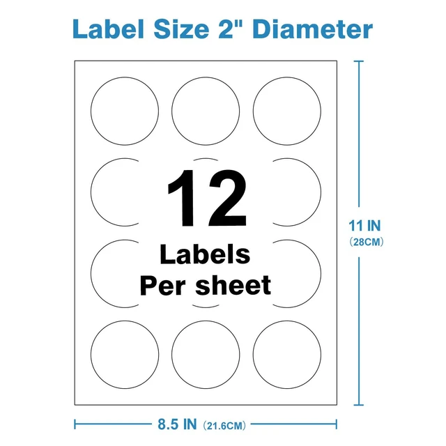 Alt view image 2 of 7 - 2" Round Blank Printable Labels, Adhesive Circles for Inkjet Printing | 12 Per Sheet, Matte White (Pack of 100)