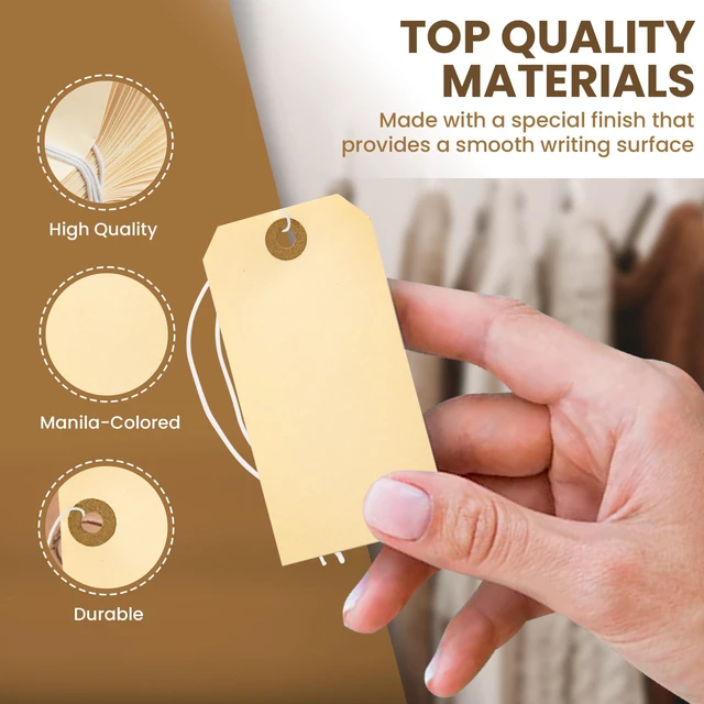 Alt view image 4 of 7 - Manila Shipping Tags with Elastic Strings Large Durable Blank Paper Tags 4¾ x 2 Ideal for Labeling and Inventory Use Box of 500