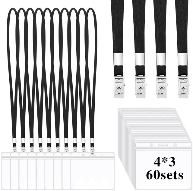 Main image of 60 Pack Clear Id Badge Holders with Black Lanyards, Horizontal Reusable Pvc Holders, Waterproof Zip Seal, 4.3 x 3.1 In Inner Size, Soft Lanyards With Metal Clips, For Work Or Events