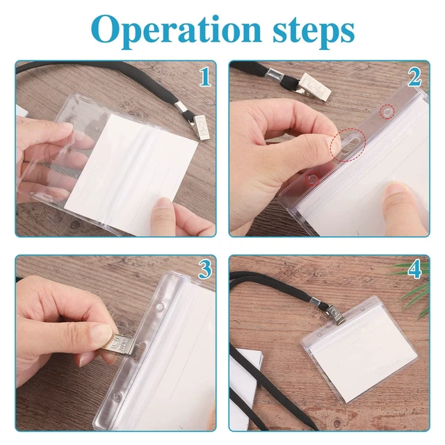 Alt view image 4 of 7 - 60 Pack Clear Id Badge Holders with Black Lanyards, Horizontal Reusable Pvc Holders, Waterproof Zip Seal, 4.3 x 3.1 In Inner Size, Soft Lanyards With Metal Clips, For Work Or Events