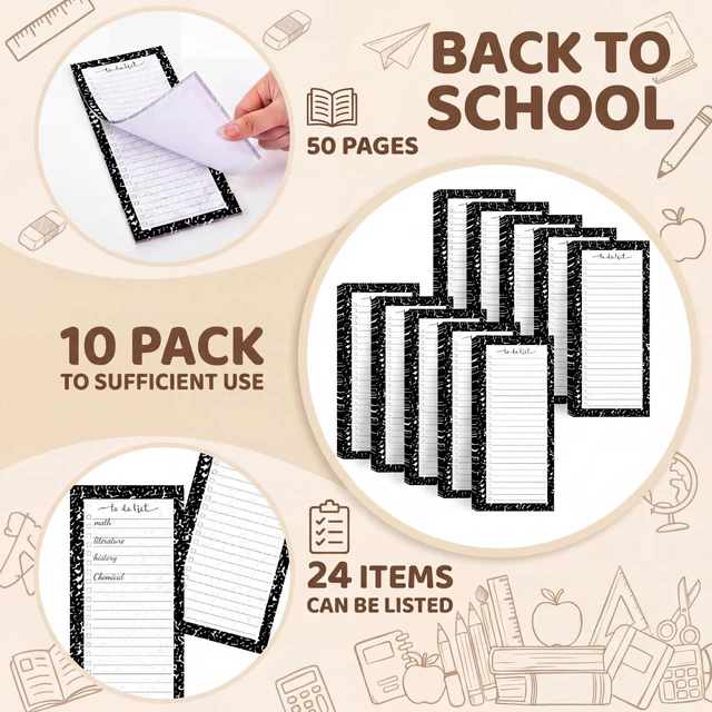 Alt view image 3 of 6 - 10 Pack 500 Sheets to Do List Notes Daily Checklist Notepad with 50 Sheets Undated Memo Pad Color Block Shopping List Weekly Plan Notepad Organizer Planners(Black,Marble)