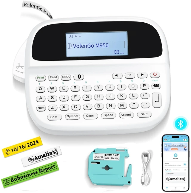 Main image of M950 Label Maker Machine with-Tape, Rechargeable Backlit Labelmaker Replacement for Ptouch Label Maker Machine, 12mm Inkless Bluetooth Label Printer, Office School Supplies, Teacher Must Haves
