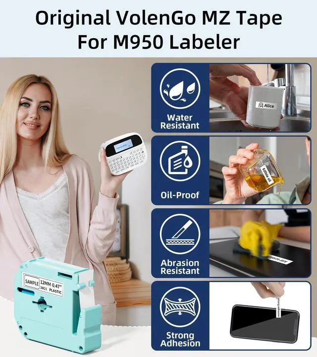 Alt view image 2 of 7 - M950 Label Maker Machine with-Tape, Rechargeable Backlit Labelmaker Replacement for Ptouch Label Maker Machine, 12mm Inkless Bluetooth Label Printer, Office School Supplies, Teacher Must Haves