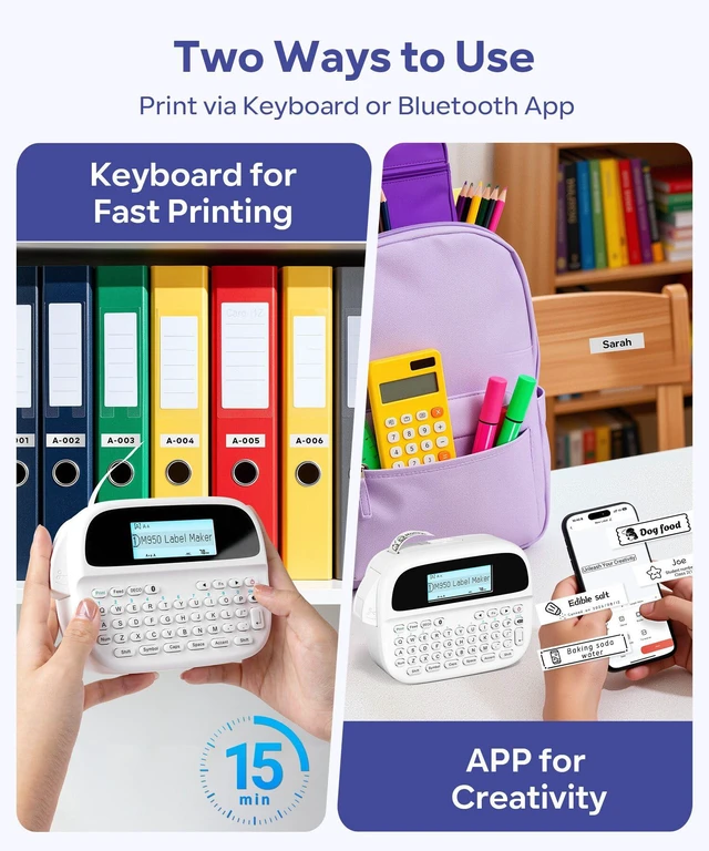 Alt view image 5 of 7 - M950 Label Maker Machine with-Tape, Rechargeable Backlit Labelmaker Replacement for Ptouch Label Maker Machine, 12mm Inkless Bluetooth Label Printer, Office School Supplies, Teacher Must Haves